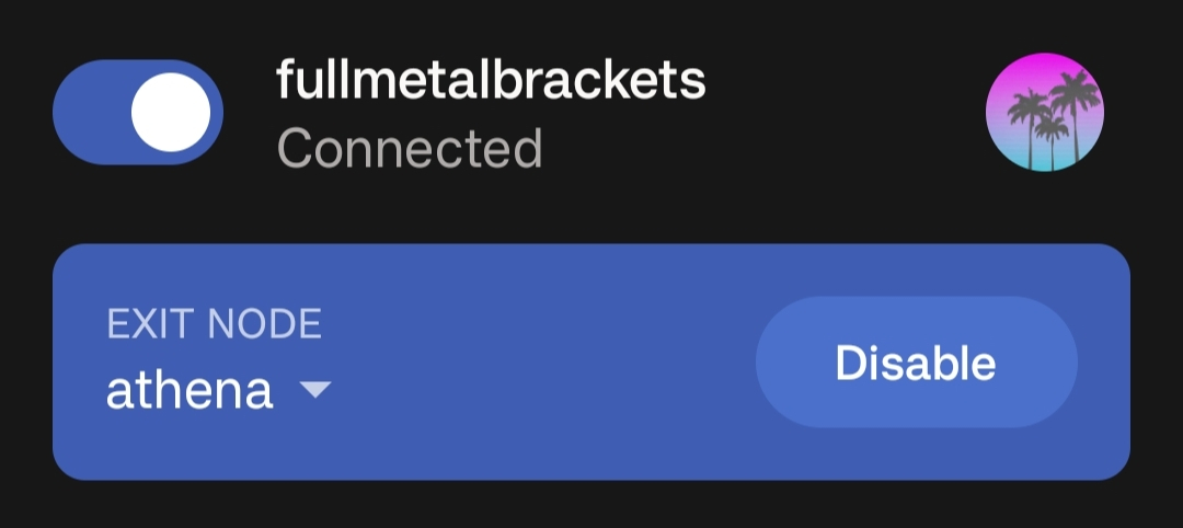 Tailscale app on Android phone connected to tailnet and exit node enabled Tailscale app on Android phone connected to tailnet and exit node enabled.