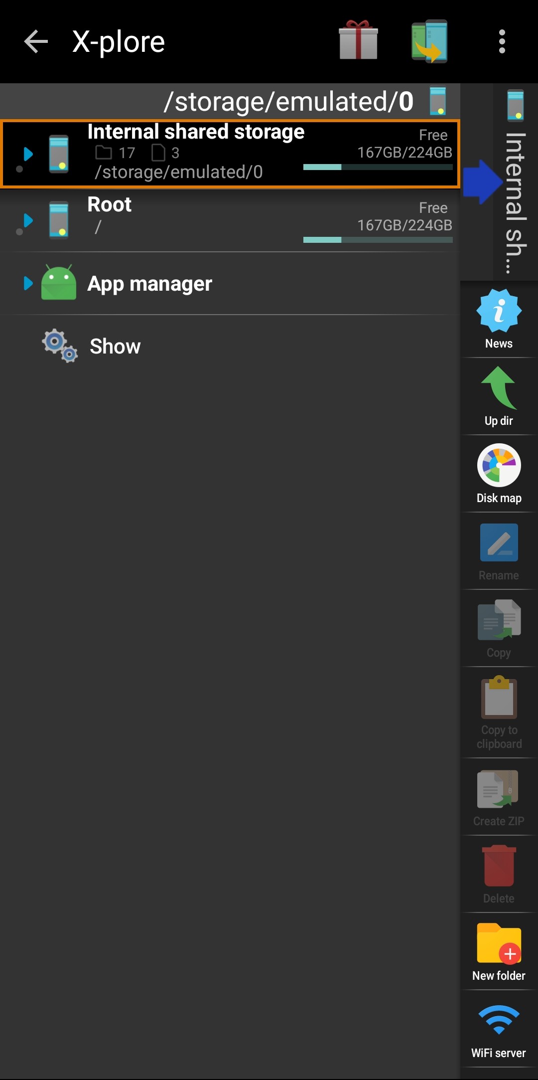 UI of X-plore File Manager.